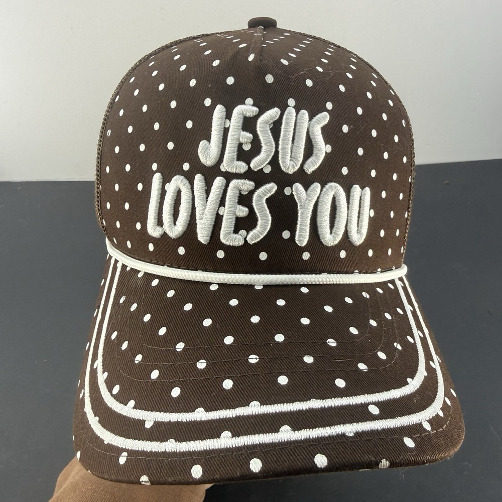 C.C Jesus Loves You Trucker Hat Brown Polka Dot Snapback Christian